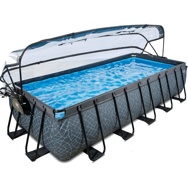 EXIT Stone Bazén 540x250x100cm s krytem, Sand filtrem a tepelným čerpadlem, šedý