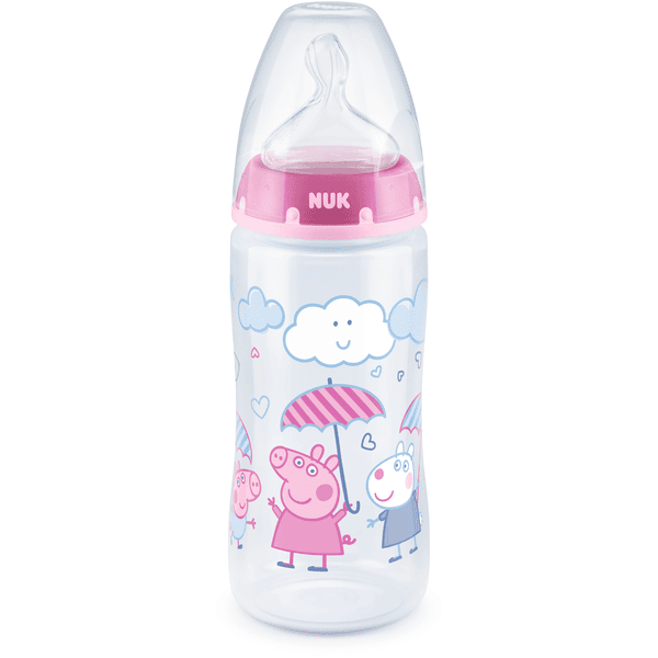 NUK Babyflaske First Choice + Peppa Gris med temperaturkontroll, 6-18 måneder, 300 ml, i rosa