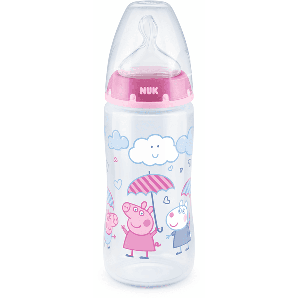 NUK Butelka dla niemowląt First Choice + Świnka Peppa z termometrem Control , 6-18 miesięcy, 300 ml, różowa
