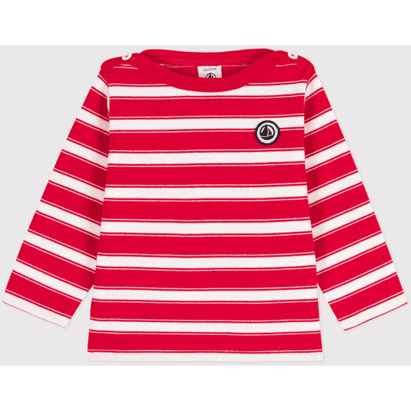 Petit Bateau Marinière bébé coton épais rayé rouge peps blanc marshmallow