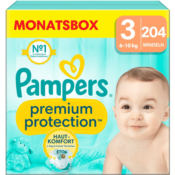 Pampers Premium Protection , maat 3 Midi, 6-10kg, maandbox (1x 204 luiers)