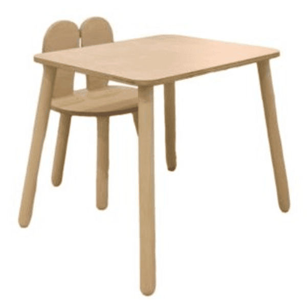 Family-SCL Tavolino e sedia Bunny, legno non trattato