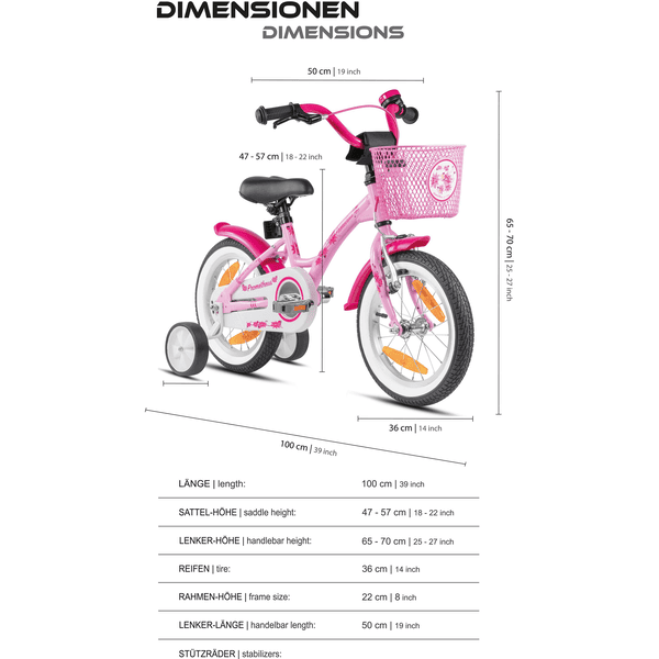 PROMETHEUS BICYCLES® HAWK Kinderfahrrad 14 , Rosa-Weiß mit Stützrädern 
