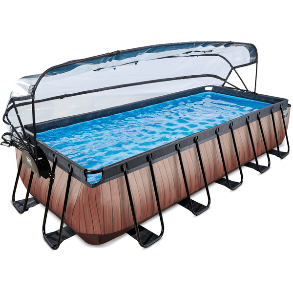 EXIT Wood Pool 540x250x100cm med överdrag, Sand filter och värmepump, brun