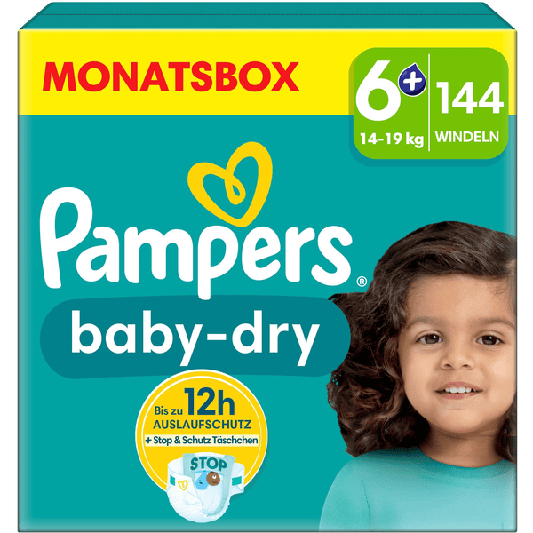 Pampers Baby-Dry vaipat, koko 6+, 14-19 kg, kuukausipakkaus (1 x 144 vaippaa).