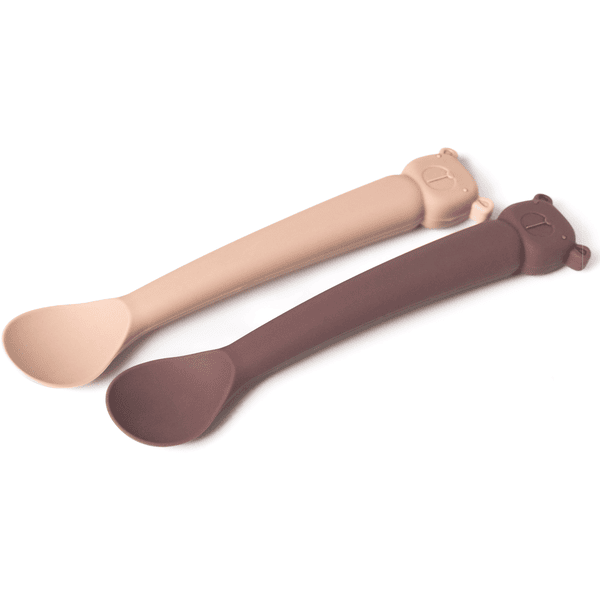 the cotton cloud Cuillère enfant Lili l'ourson silicone, Plum/Blush lot de 2