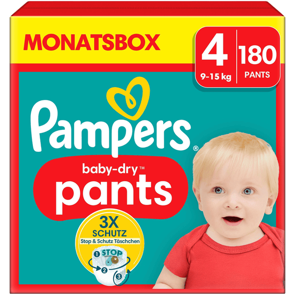 Pampers Couches culottes Baby-Dry Pants taille 4 Maxi 9-15 kg pack mensuel 1x180 pièces