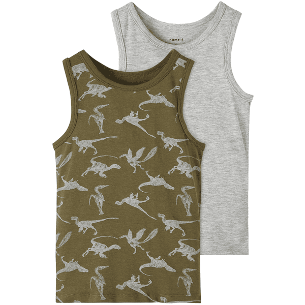 name it Tanktopp 2-pakk Dino Olive Night