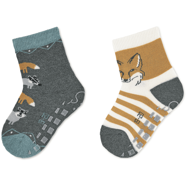 Sterntaler Chaussettes antidérapantes enfant animaux forêt anthracite lot de 2