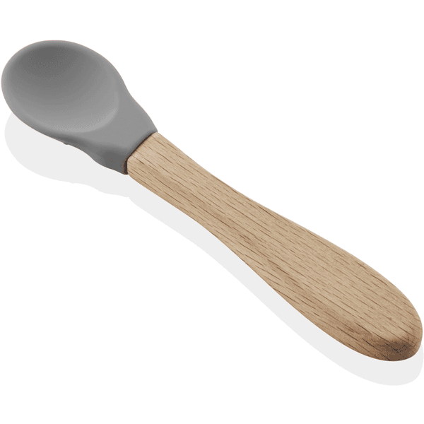 babyJem Cuillère bébé 4 mois+ silicone manche bois, gris