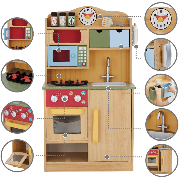 Teamson Kids Little Chef Berlin - Cocina infantil con 6 accesorios de  cocina, juego de cocina de madera para niños pequeños con azulejos de  metro