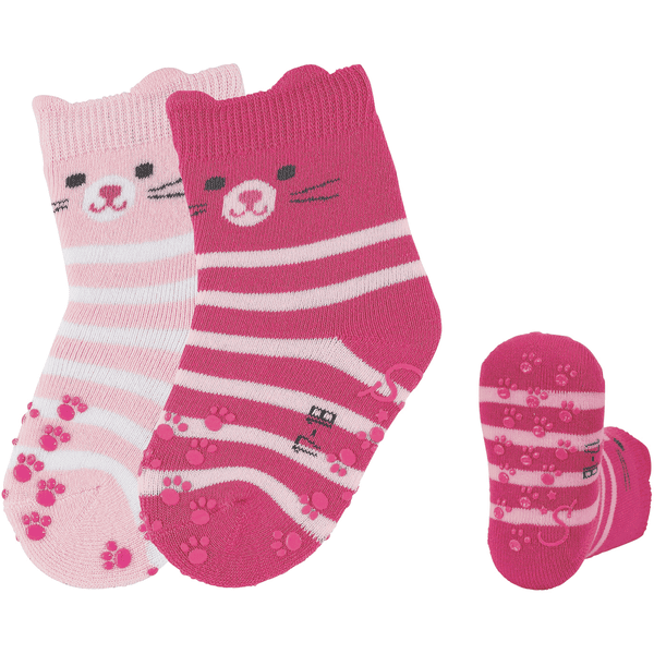 Sterntaler Calzini ABS per bambini confezione doppia Faccia di gatto rosa 
