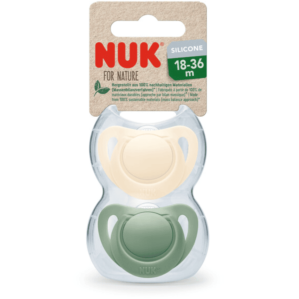 NUK for Nature Ciuccio in silicone, 18-36 mesi, verde/crema, 2 pezzi