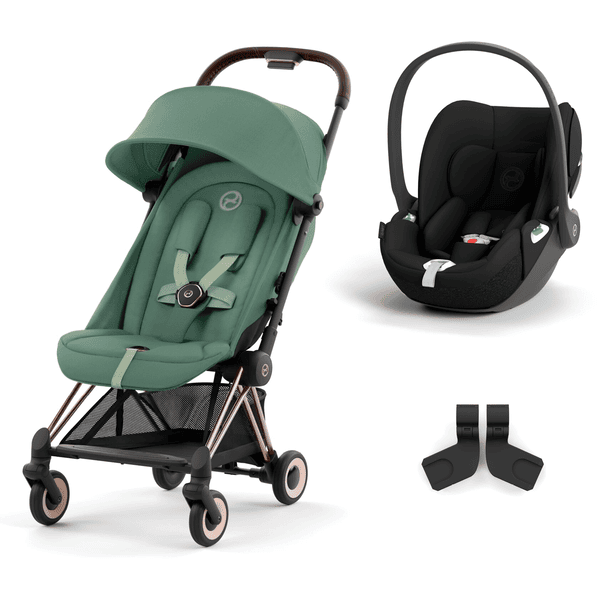 cybex PLATINUM Buggy Coya Rosegold Leaf Green inklusive Babyschale Cloud T I-Size Sepia Black und Adapter