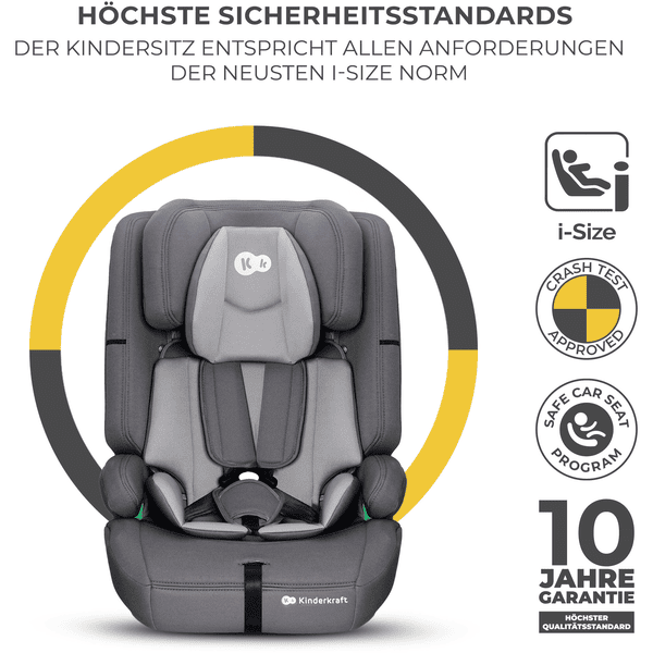 Kinderkraft Kinderautositz COMFORT UP I-SIZE, Autokindersitz, Kindersitz,  ein Autositz für Kinder von 76-150 cm, 5-Punkt-Sicherheitsgurt,  Einstellbare Kopfstütze, ECE R129/03, Grau : : Baby