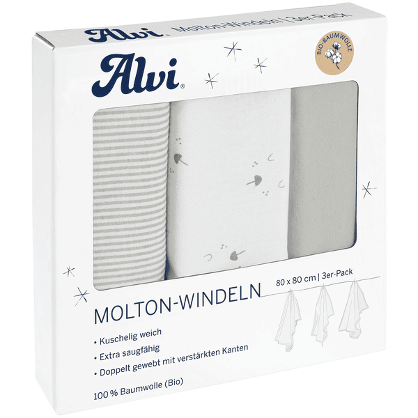 Alvi ® Molton blöjor 3-pack Faces 80 x 80 cm