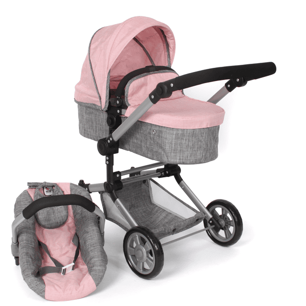 BAYER CHIC Kombi Puppenwagen LINUS melange grau rosa