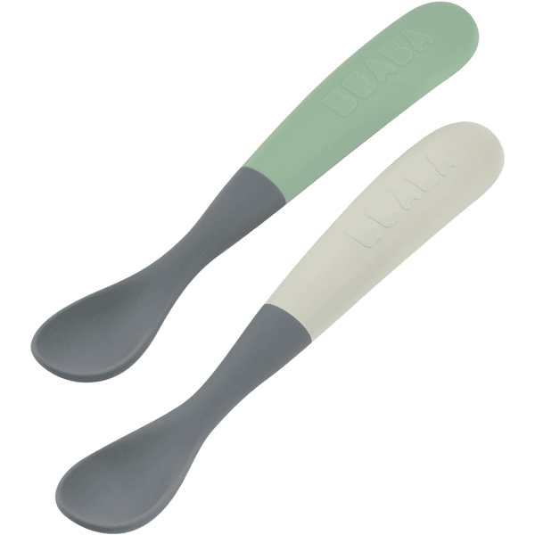BEABA  ® Baby Spoon Set of 2 Silicone 1st Age Mineral/Salver Green (2 stk.)