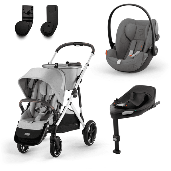 cybex GOLD Carrito de bebé Gazelle S Silver Lava Grey con silla portabebés Cloud G i-Size Lava Grey Base isofix G y adaptador