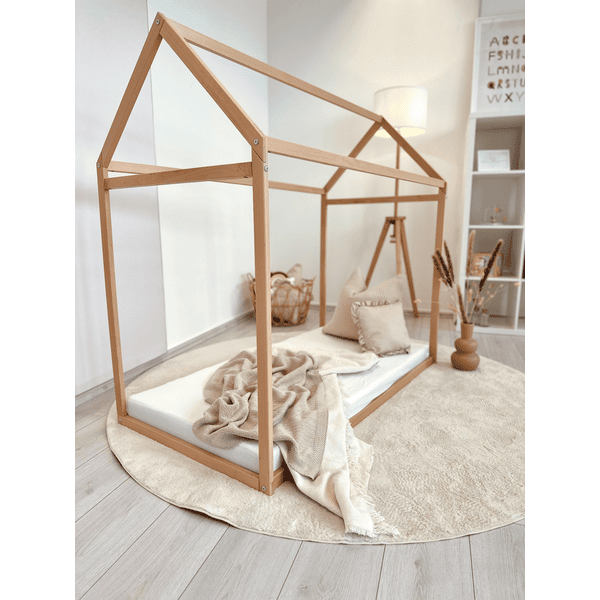 Letto per Bambino a Forma di Casetta 70x140 cm Lettino di Design Struttura  in Legno in Stile Montessori - Bianco