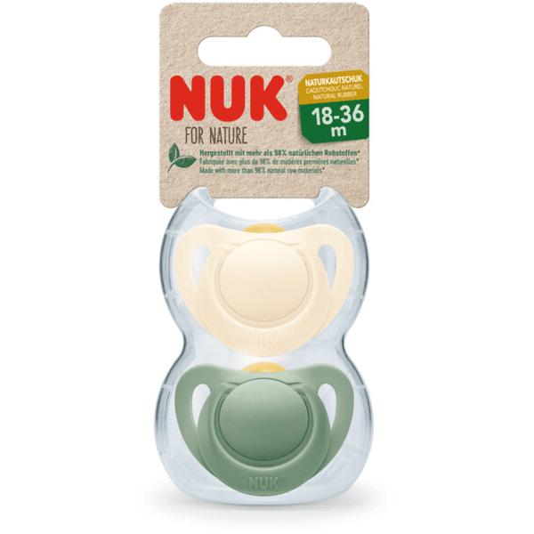 NUK for Nature Ciuccio in lattice, 18-36 mesi, verde/crema, 2 pezzi