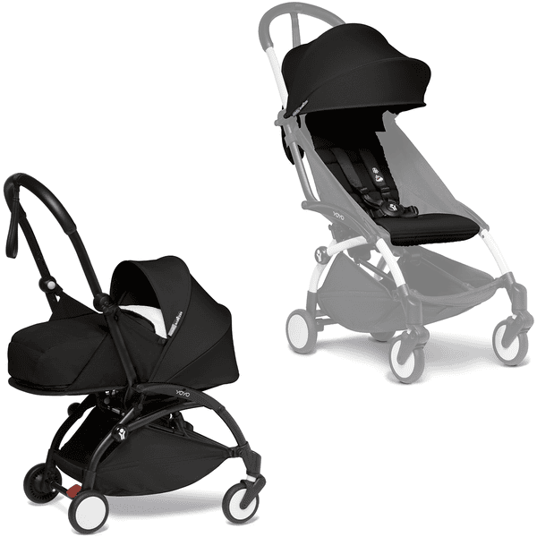 BABYZEN Kinderwagen YOYO2 0+ Black mit Neugeborenenaufsatz und Textilset Black