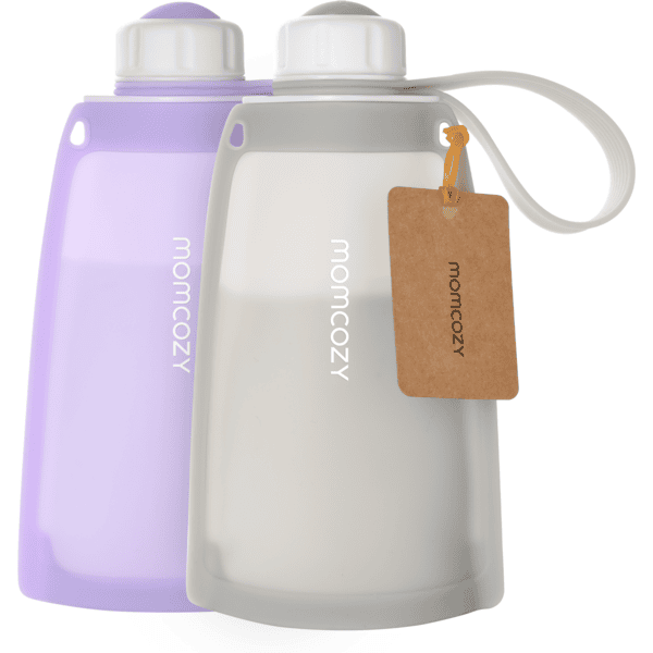 momcozy Bolsa para leche materna de silicona, 2 piezas morado / gris