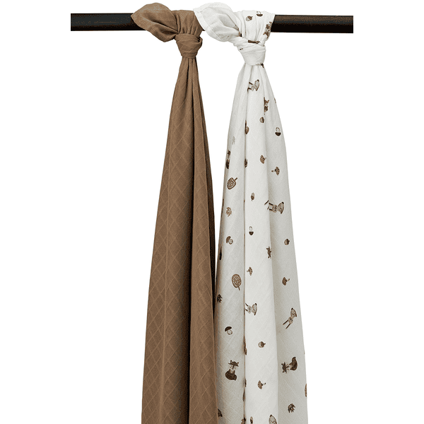 MEYCO Swaddle 2 Pack Muslin Forest Animals - Toffee - 120 x 120 cm