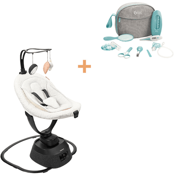 babymoov Babywippe Swoon Evolution Curl White inkl. Gratis Babypflege-Set Smokey aqua