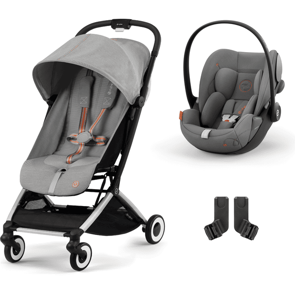 cybex GOLD Silver i-Size Adapter Orfeo barnevogn Lava Grey inkl. Cloud G autostol Lava Grey med autostol og