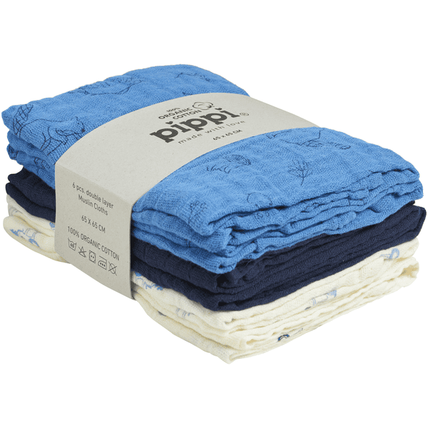 pippi Muslin Wipes Pack of 6 Sheer Dark navy