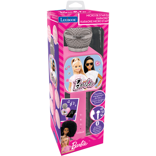 LEXIBOOK Microphone enfant karaoké Barbie Bluetooth, haut-parleur, fixation  smartphone