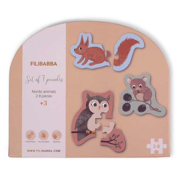 Filibabba Set mit 7 Puzzles - Nordische Tierwelt