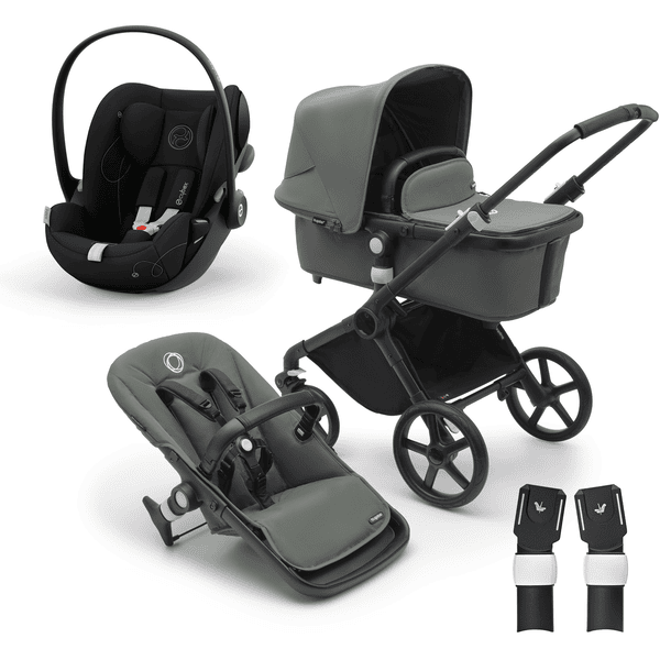 bugaboo Fox Black Forest Green i-Size Black Kinderwagen Cub met reiswieg en zitje / inclusief cybex GOLD Cloud G baby-autostoeltje Moon en adapter