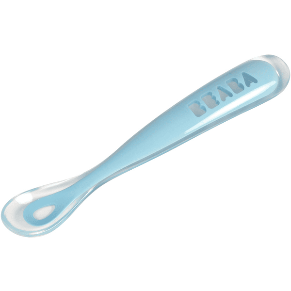 BEABA® Ergonomischer Babylöffel aus Silikon 1. Altersstufe blau