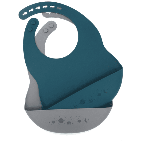 the cotton cloud Lätzchen Cosmic Duo aus Silikon Petrol/Light Grey