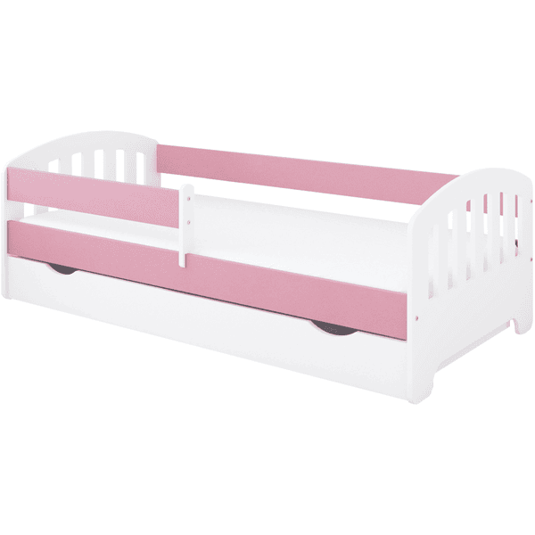 Kids Collective Kinderbett 80x160 | 80x180 | 90x200 cm mit Schublade, Rausfallschutz & Lattenrost pink mit Schublade