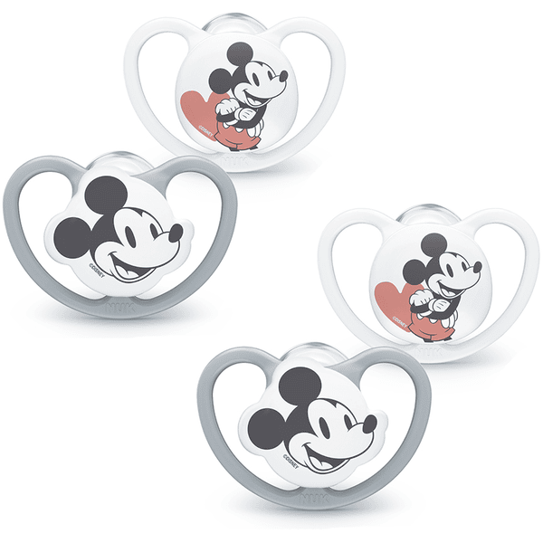 NUK Tutti Space Disney "Mickey" 0-6 kk, 4 kpl, harmaa/valkoinen.