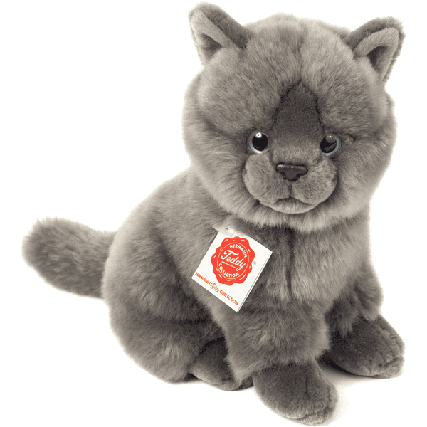 Teddy HERMANN® Peluche chat chartreux debout gris foncé, 20 cm