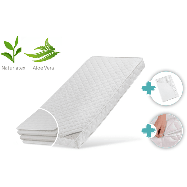 Kids Collective Colchón infantil 90x200 LATEX ROYAL con funda de aloe vera, 10 cm de altura blanco con sábana bajera