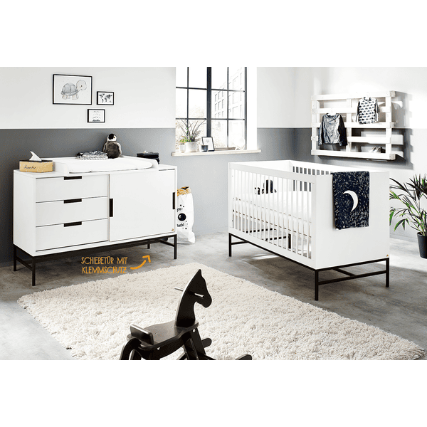 Pinolino Chambre bébé duo lit commode Steel extra large bois 70x140 cm