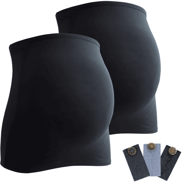 mamaband Bauchband 2er-Pack + 3er Pack Hosenerweiterung schwarz
