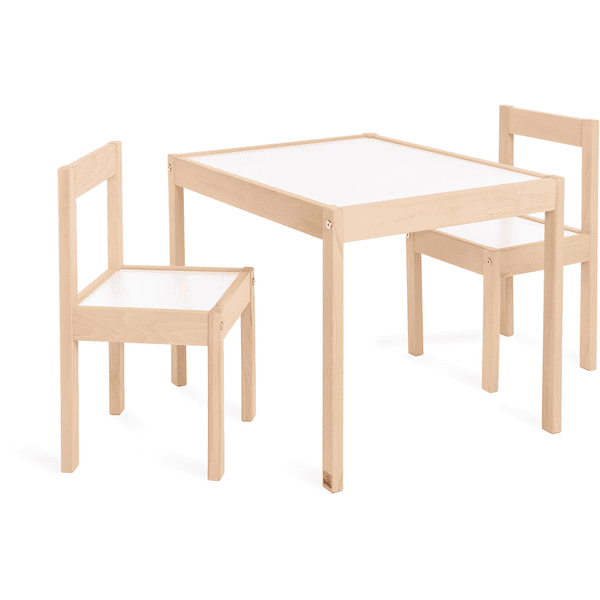 Pinolino Ensemble table et chaises enfant Olaf bois, naturel/blanc 3 pièces