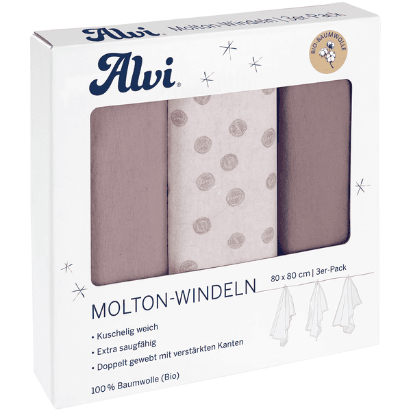 Alvi ® Molton bleier 3-pakning Curly Dots 80 x 80 cm