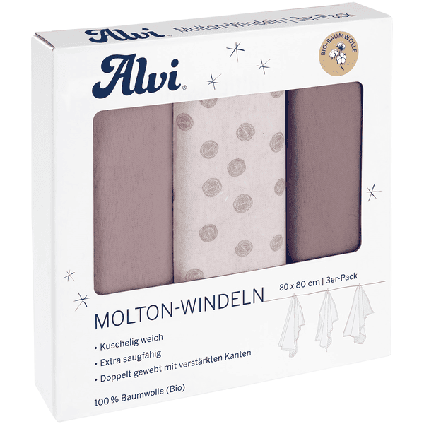 Alvi® Molton-Windeln 3er Pack Curly Dots 80 x 80 cm