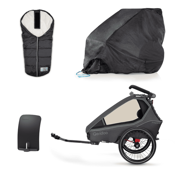 Qeridoo® Kinderfahrradanhänger Kidgoo 2 Ivy Green Kollektion 2023 inkl. Schmutzfänger, Faltgarage und Fußsäckchen