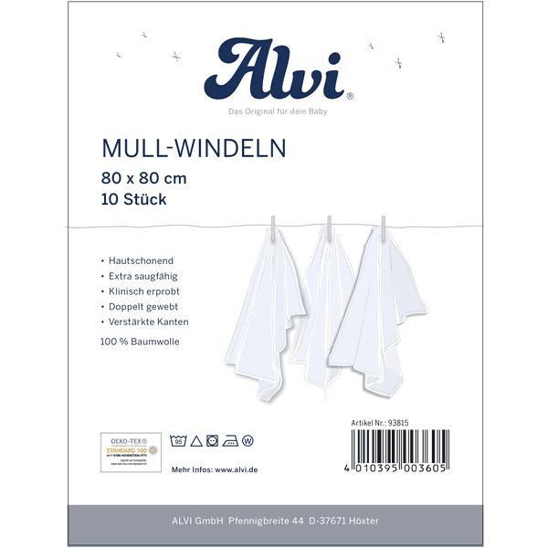 Alvi ® gasbindor förpackning med 10 st vita 80 x 80 cm
