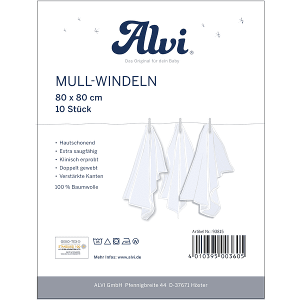 Alvi® Mullwindeln 10er Pack weiß 80 x 80 cm