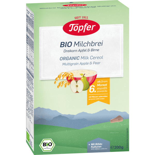 Töpfer Bio-Milchbrei Dreikorn Apfel & Birne 200 g ab dem 6. Monat
