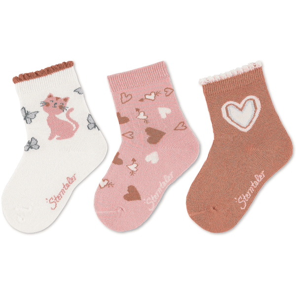 Sterntaler Lot de 3 chaussettes chat rose  